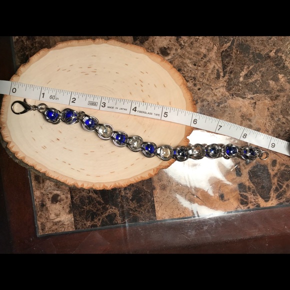 Heart shaped bracelet HANDMADE blue clear silver - Picture 8 of 8